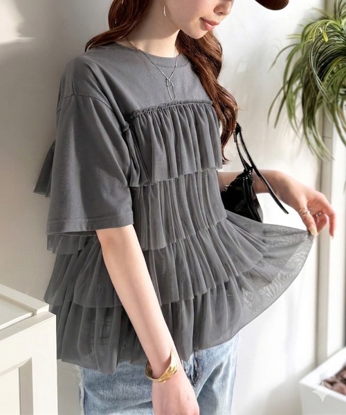 INGEBORG チャコールグレー 長袖 Tシャツ&チュールフリルセット INGEBORG チャコールグレー 長袖 Tシャツ&チュールフリルセット
