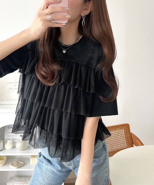 ルルウィルビー 24SS チュールビスチェTシャツ カットソー 半袖 2 黒 ルルウィルビー 24SS チュールビスチェTシャツ カットソー 半袖 2 黒の