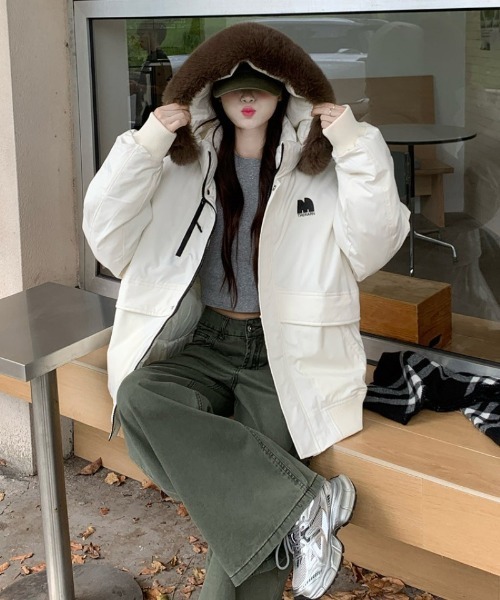 ダウンコート ダウンジャケット フェイクファーフード エコダウン