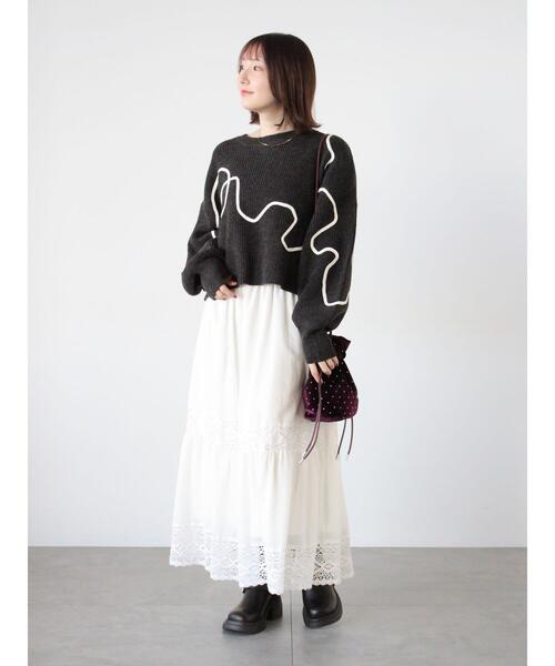 Te chichi TERRASSE ニット セーター 畦編みコード刺繍ニットプル