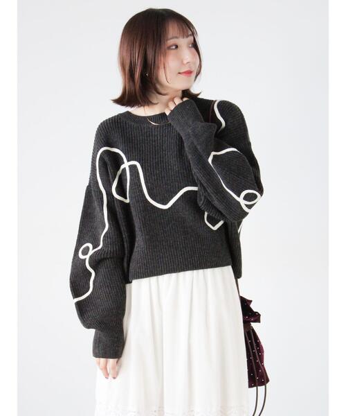 Te chichi TERRASSE ニット セーター 畦編みコード刺繍ニットプル