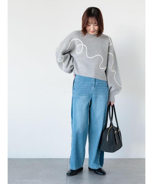 Te chichi TERRASSE ニット セーター 畦編みコード刺繍ニットプル