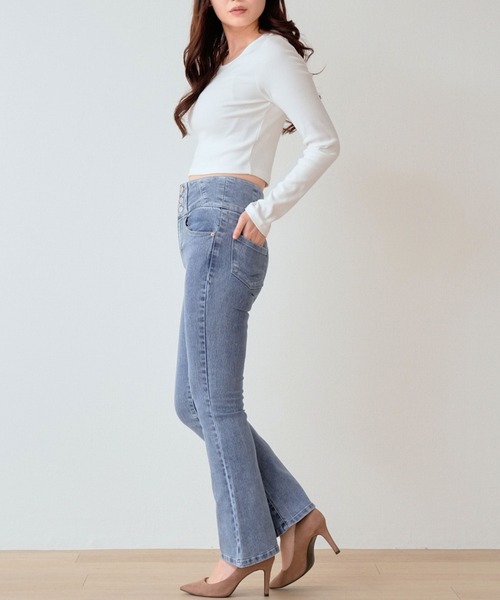 WORKS ジーンズ デニム デニムパンツ スーパーストレッチデニム 3個釦
