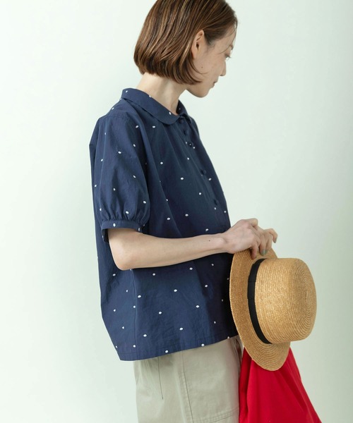 PAR ICI（パーリッシィ） ブラウス シャツ 半袖 DOT刺繍 丸襟ブラウス