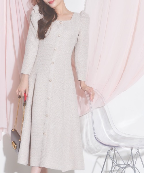 「tocco closet」 7分袖ワンピース M ベージュ レディース_画像4