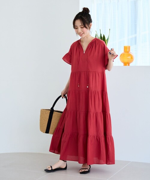 「FREAK'S STORE」 半袖ワンピース MEDIUM レッド レディース_画像3
