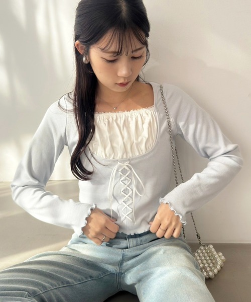 「one after another NICE CLAUP」 長袖カットソー FREE オフホワイト レディース_画像3