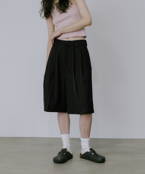 lit Double Tuck Half Pants ブラック lit ワイドパンツ ハーフパンツ パンツ 短パン Double Tuck Half Pants