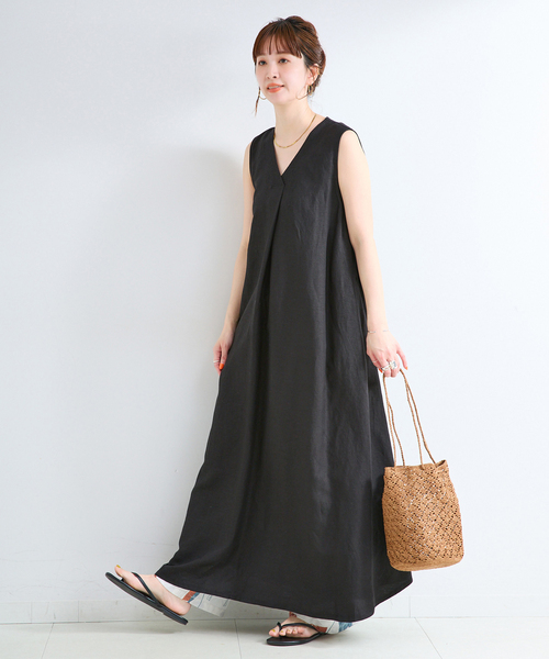 ワンピース 「追加9」手洗い可 / リネンレーヨンスリーブレスワンピースの画像