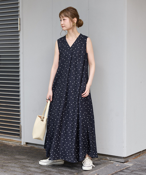 ワンピース 「追加9」手洗い可 / リネンレーヨンスリーブレスワンピースの画像