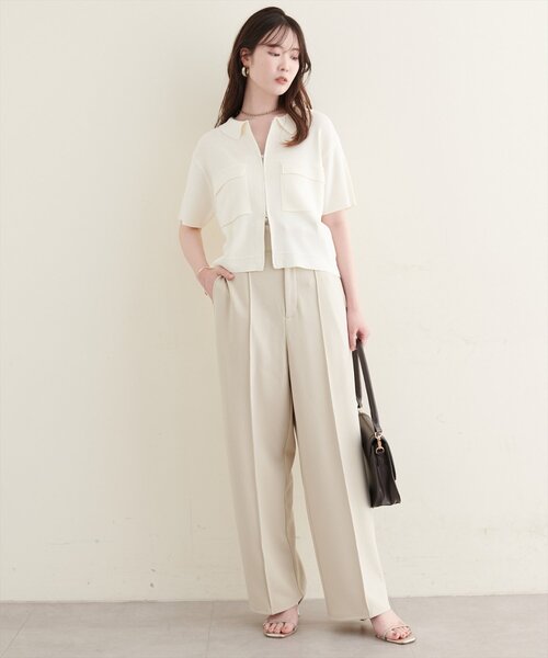 natural couture カーディガン 半袖 衿付き半袖ZIPカーディガン