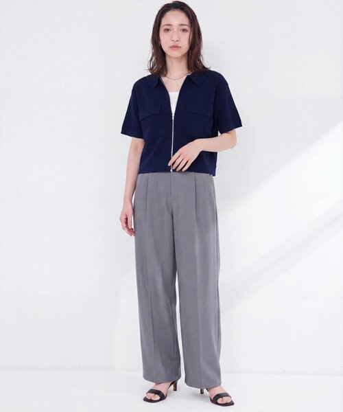 natural couture カーディガン 半袖 衿付き半袖ZIPカーディガン