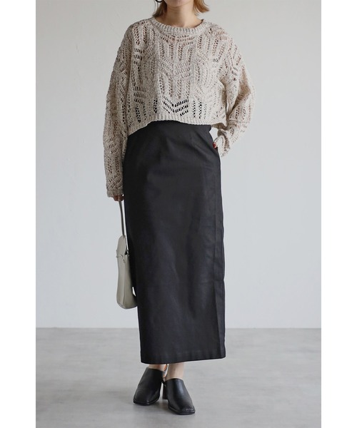 YU プリーツプリーズ ロングスカート ポケット バックスリット Bonjour Sagan スカート バックスリットタイトロングスカート