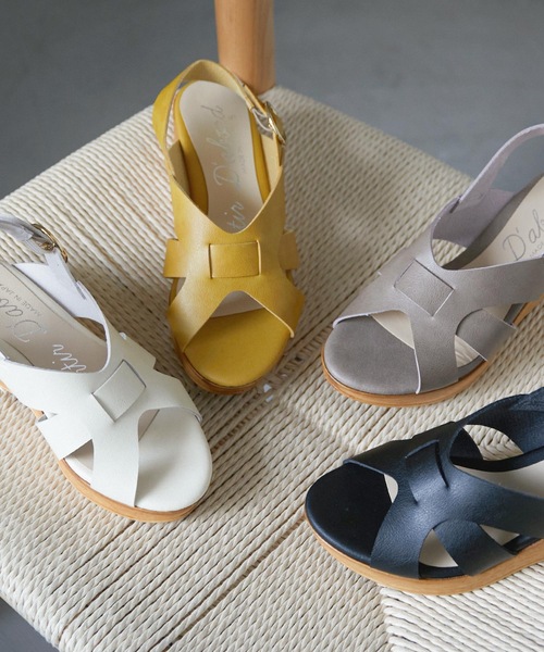 Fashion Letter サンダル 日本製編み込み風デザインウェッジ
