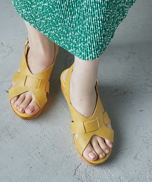 Fashion Letter サンダル 日本製編み込み風デザインウェッジ