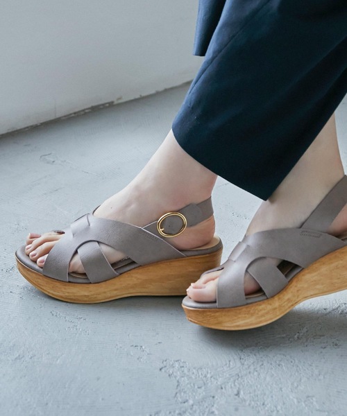Fashion Letter サンダル 日本製編み込み風デザインウェッジ