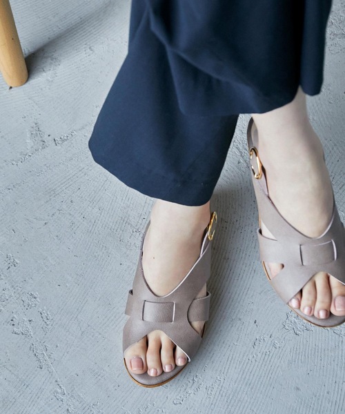Fashion Letter サンダル 日本製編み込み風デザインウェッジ