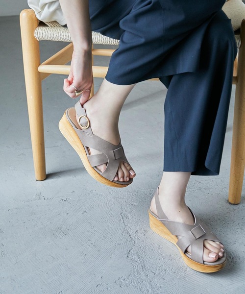 Fashion Letter サンダル 日本製編み込み風デザインウェッジ