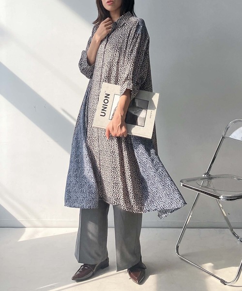 AS KNOW シャツワンピース 異素材合わせて7分袖シャツワンピース