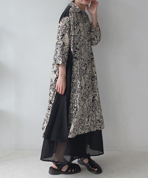 AS KNOW シャツワンピース 異素材合わせて7分袖シャツワンピース