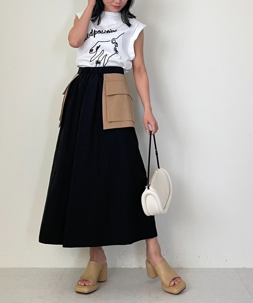 スカート ミリタリーポケット付変形ボリュームスカート レディース  