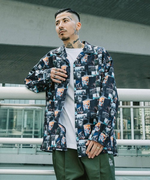 Subciety シャツ PATTERNED OPEN COLLAR SHIRT メンズ