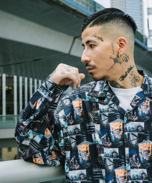優里　Patterned Open Collar Shirt 特典付き！ Subciety シャツ PATTERNED OPEN COLLAR SHIRT メンズ