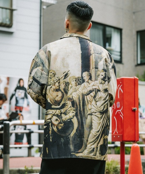 Subciety シャツ PATTERNED OPEN COLLAR SHIRT メンズ