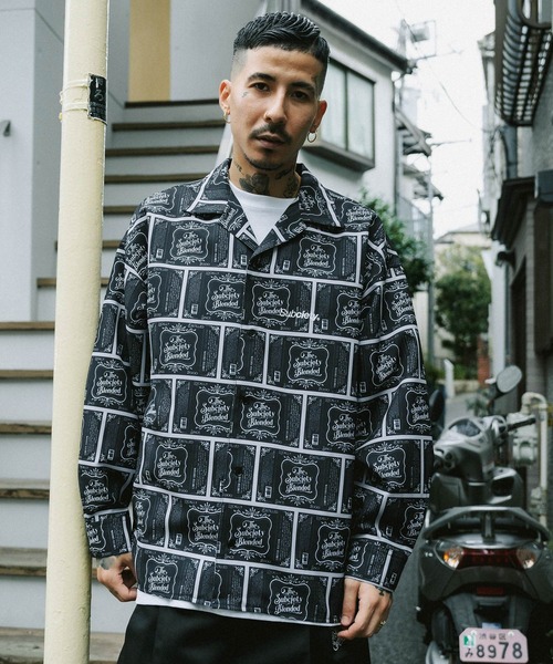 LCDC ♥ STRIPED OPEN COLLAR TOP /追跡付 Subciety シャツ PATTERNED OPEN COLLAR SHIRT メンズ