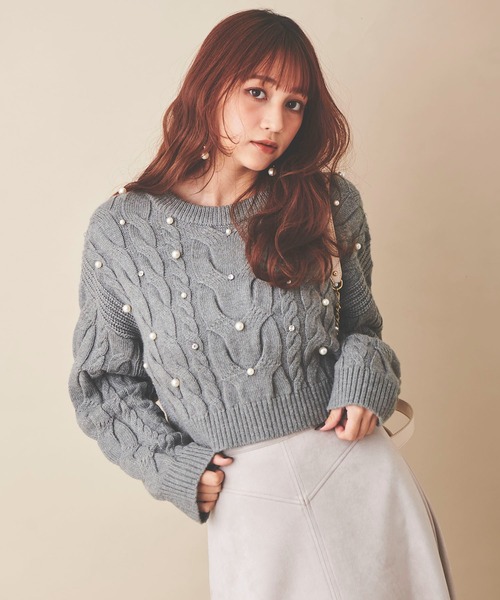 31 Sons de mode ニット セーター パール付きケーブルニット