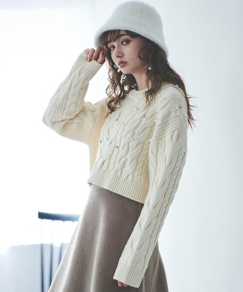 31 Sons de mode ニット セーター パール付きケーブルニット
