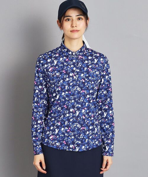 UVカット吸水速乾 フラワープリント長袖ポロシャツ adabat tシャツ 「UVカット/吸水速乾/遮熱効果」フラワー柄 長袖