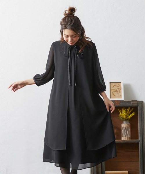 Neina セットアップ 「喪服・礼服」洗える防しわベスト付リボン