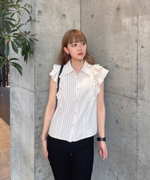 ブラウス シャツ ラミー ラッフルフリル ブラウス レディース ENVYM ブラウス シャツ ラッフルフリルブラウス レディース