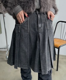 SHAGGIE デニムスカート スタッズ付きプリーツミディスカート