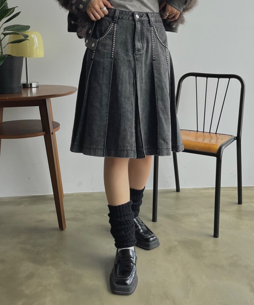 関税込【SELF PORTRAIT】プリーツデニムミディスカート プリーツミディスカート | ファッション通販サイト NUGU