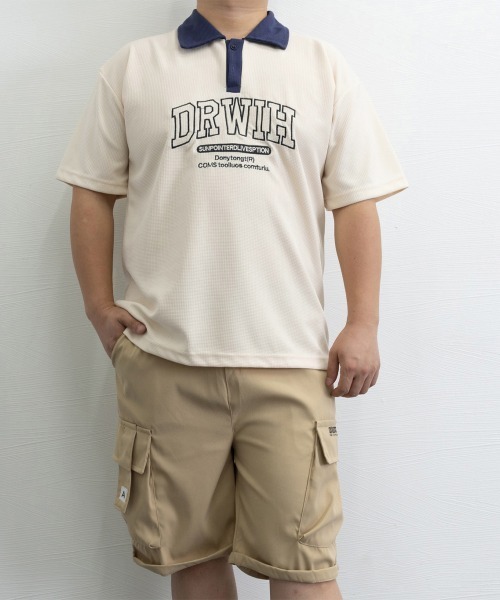 メンズバイカラーワッフルポロTシャツ半袖ストリート aimoha Men's 】韓国系ワッフルオープンカラーポロシャツ