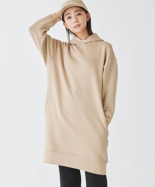 新品＊ラコステ＊スエットフーディーワンピース ラコステ LACOSTE 裏毛スウェットフーディワンピース （ブラック