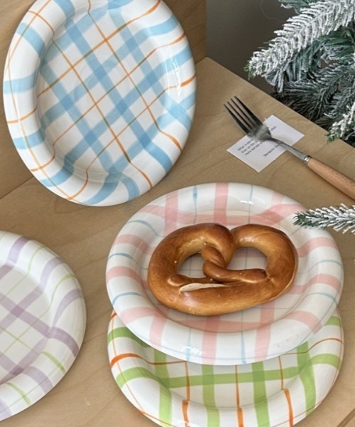 カラフルチェック柄ガラス皿 約30cm 食器 チェック柄ぷっくりトレイ : ZOZOTOWN Yahoo!店 - 通販 - Yahoo