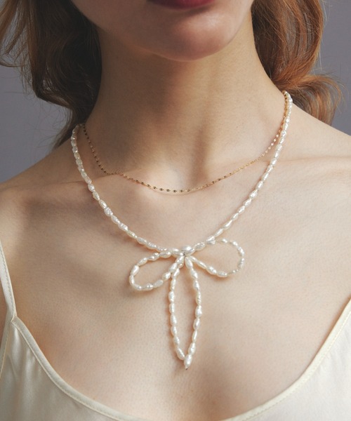 les bonbon ネックレス 「les bonbon」bow pearl necklace/ボウ