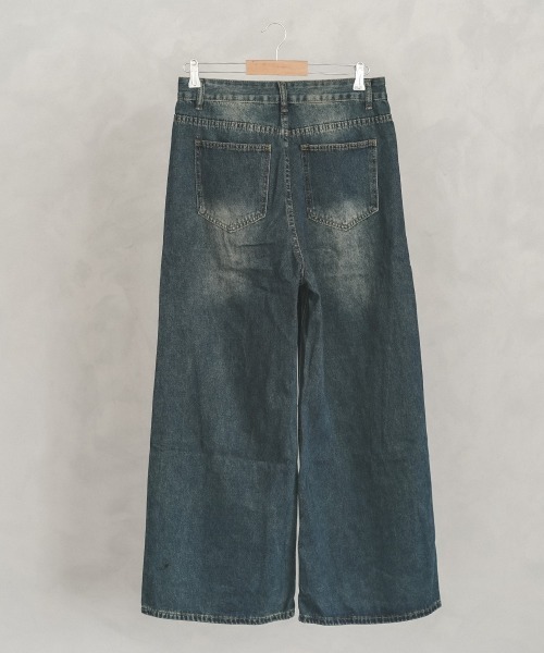 Shoowtime ジーンズ Vintage wash wide flare denim pants