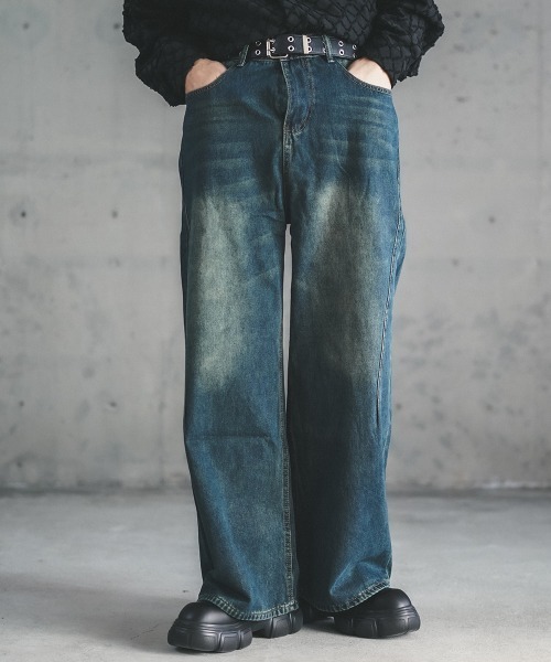Shoowtime ジーンズ Vintage wash wide flare denim pants