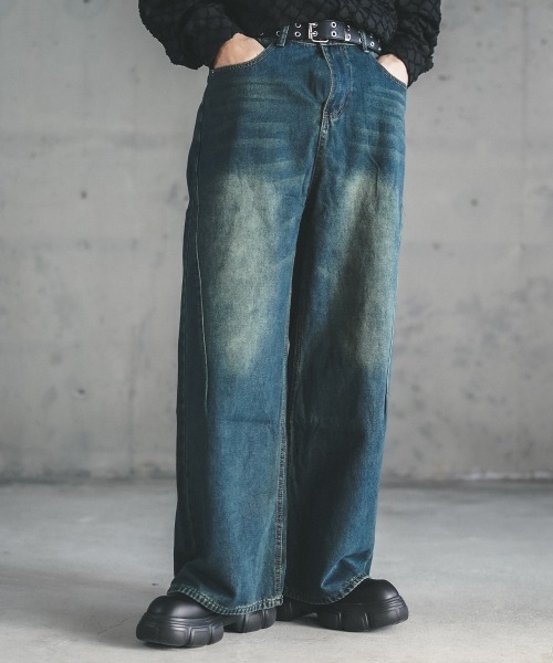 Shoowtime ジーンズ Vintage wash wide flare denim pants
