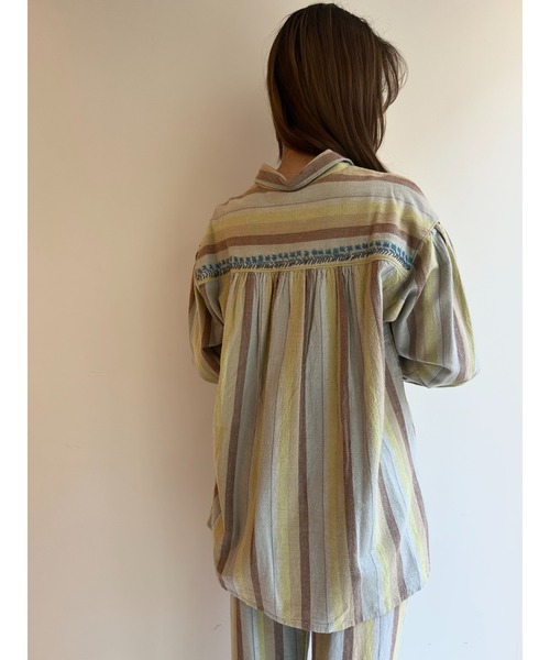sara mallika ブラウス シャツ WIDE STRIPE EMB SHIRT