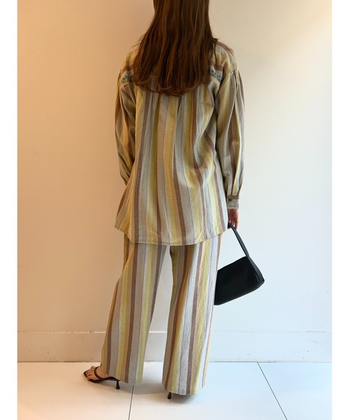 sara mallika ブラウス シャツ WIDE STRIPE EMB SHIRT