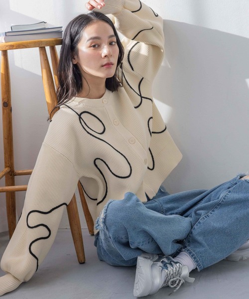 LOWRYS FARM カーディガン エンブロイダリー2WAY