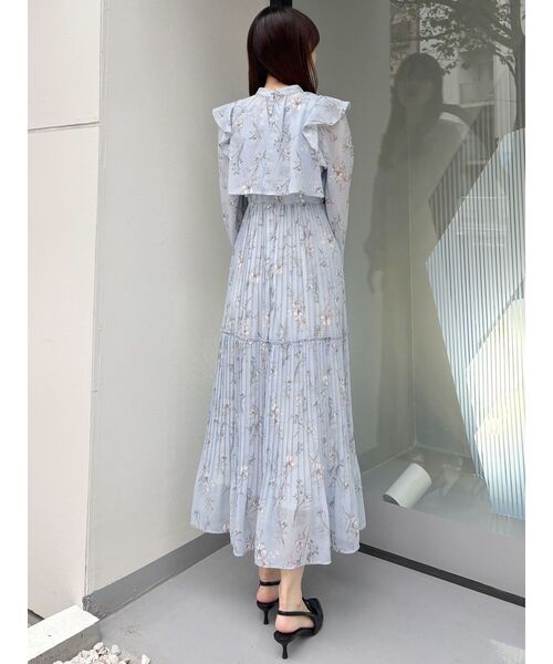 美品　MERCURYDUO リーフフラワー　プリーツティアードワンピース MERCURYDUO ワンピース 花柄フラワープリーツティアード