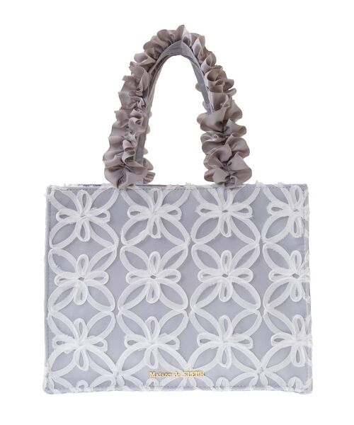 Maison de FLEUR トートバッグ チュールフラワーフリルスクエア
