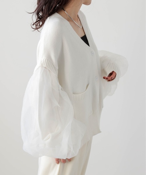 AMELY チュールボリュームスリーブニットカーディガン AMELY（エミリー）の「チュールボリュームスリーブニット