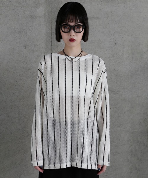 tシャツ (CHIGNON)ストライプレースプルオーバー レディース
